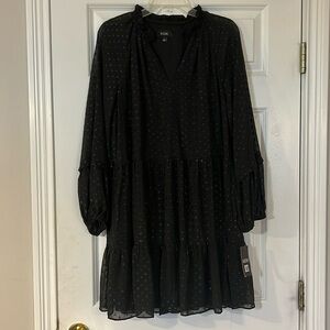 NWT MSK black long sleeve dress, mini length,lined w sheer sleeves, v neck